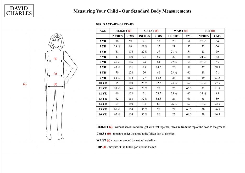 Dress Size Chart for Girls Eight and Above Burks Doway2000
