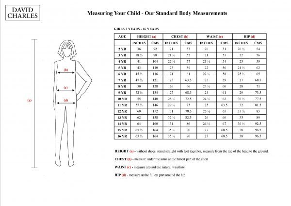 Girl’s Dress Size Chart By Age | David Charles Childrenswear