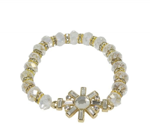 Ivory and Gold Beaded Crystal Bracelet