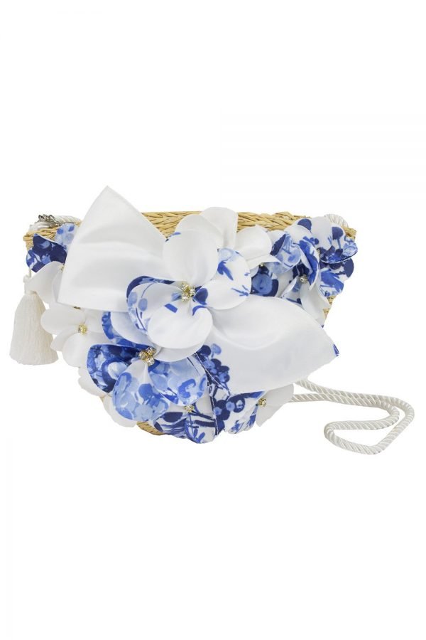 Blue Ivory Flower Basket Bag