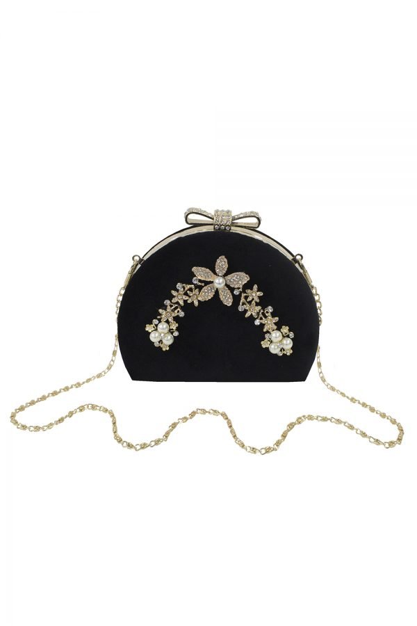 Vintage Black Velvet Clutch Bag