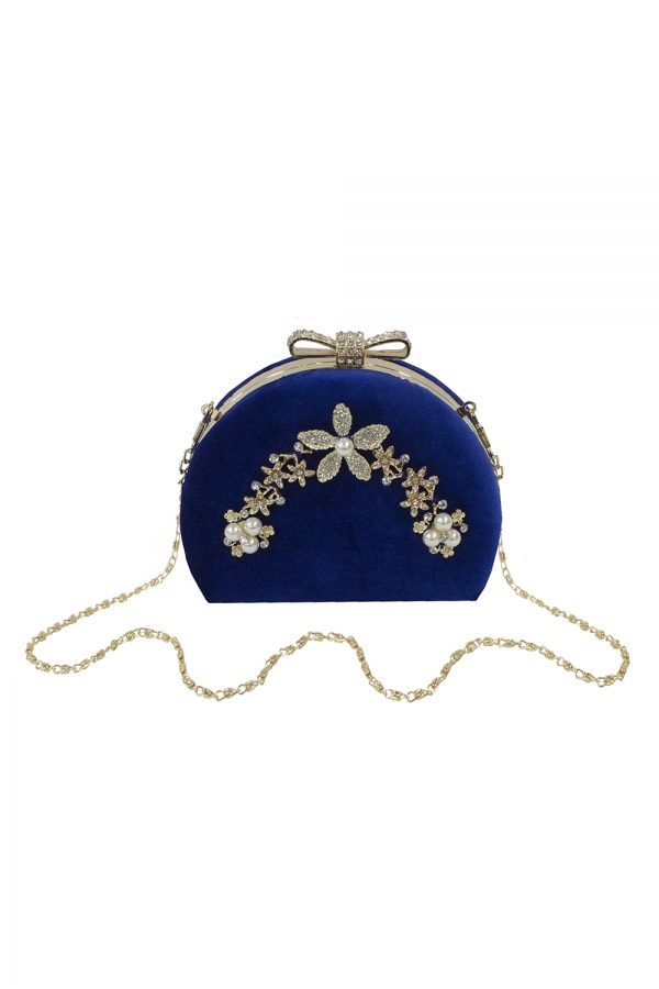 Vintage Royal Blue Velvet Clutch Bag
