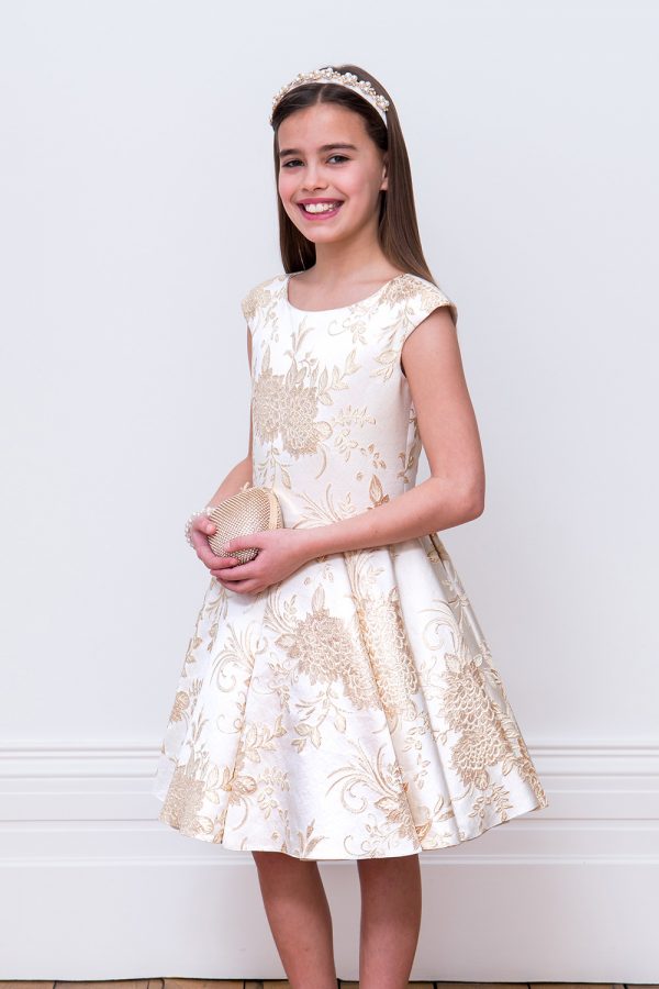 Ivory and Gold Damask Gown