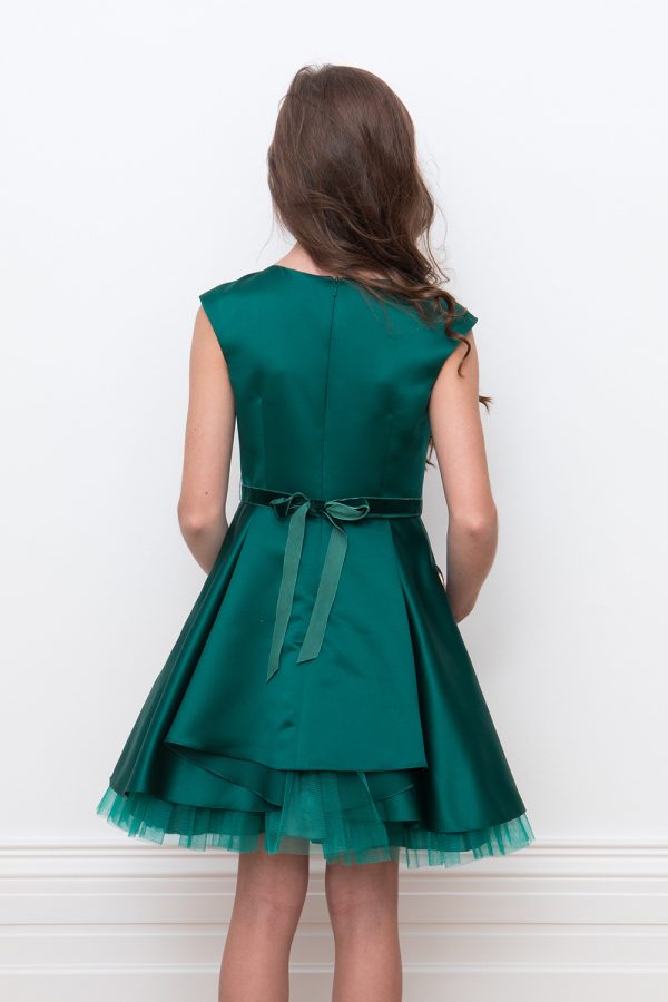 jewel green satin party gown