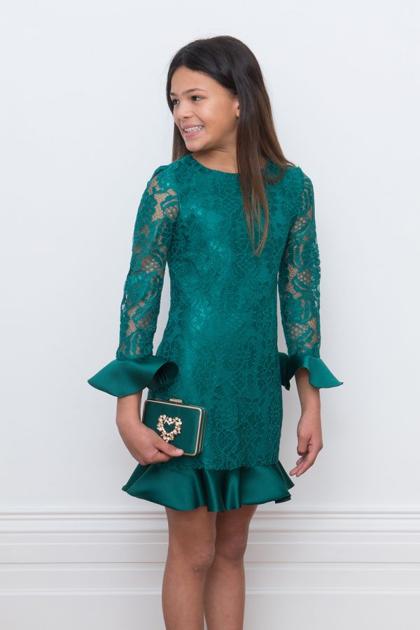 green lace elegant dress