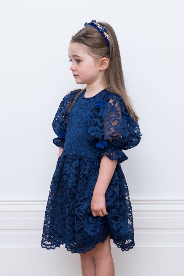 navy floral lace evening dress