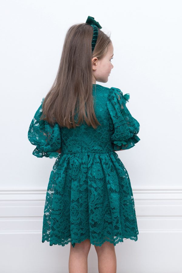 emerald green lace party dress