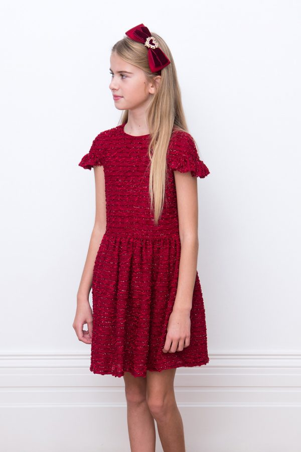 cherry boucle party dress