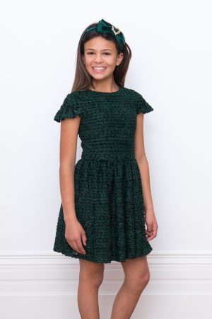 festive green boucle gown