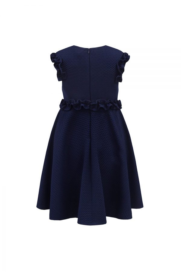 navy blue ruffle trim dress