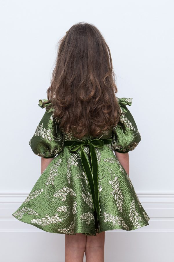 green damask party gown