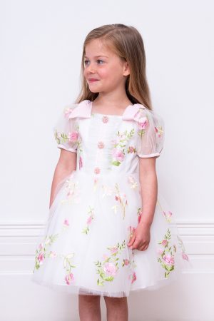 ivory and pink flower girl gown