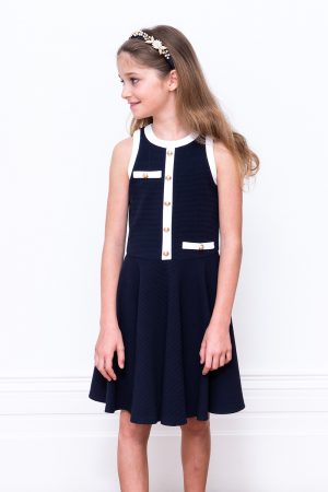 navy and white party dress