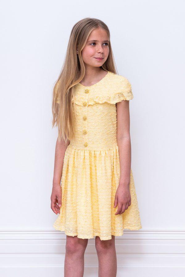 yellow boucle birthday dress