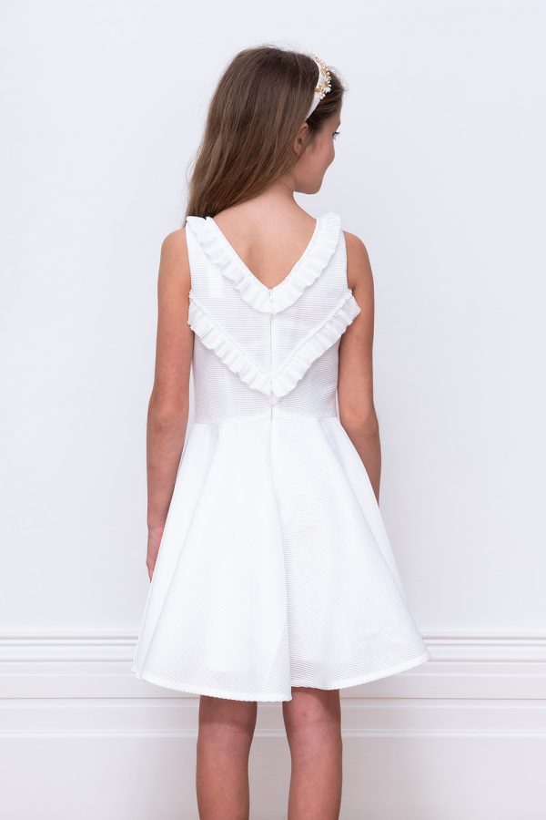ivory ruffle trim bridesmaid gown