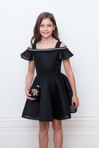 Black Pearl Trim Party Gown