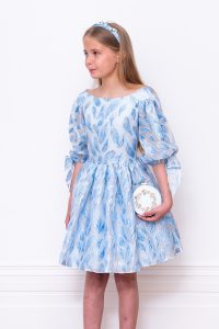 powder blue leaf ball gown