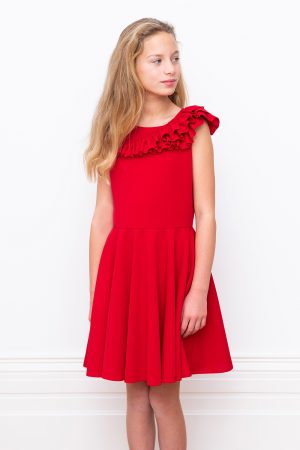 red ruffled crepe Party dress
