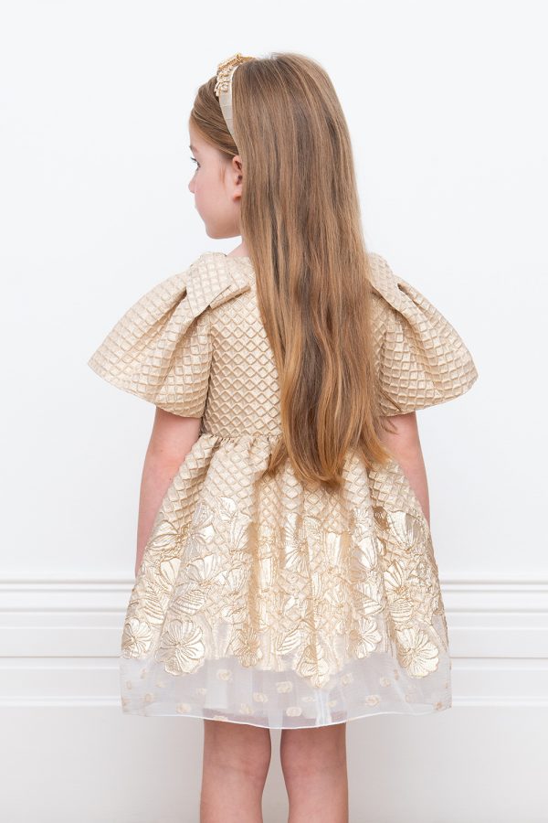 gold waffle brocade party dress