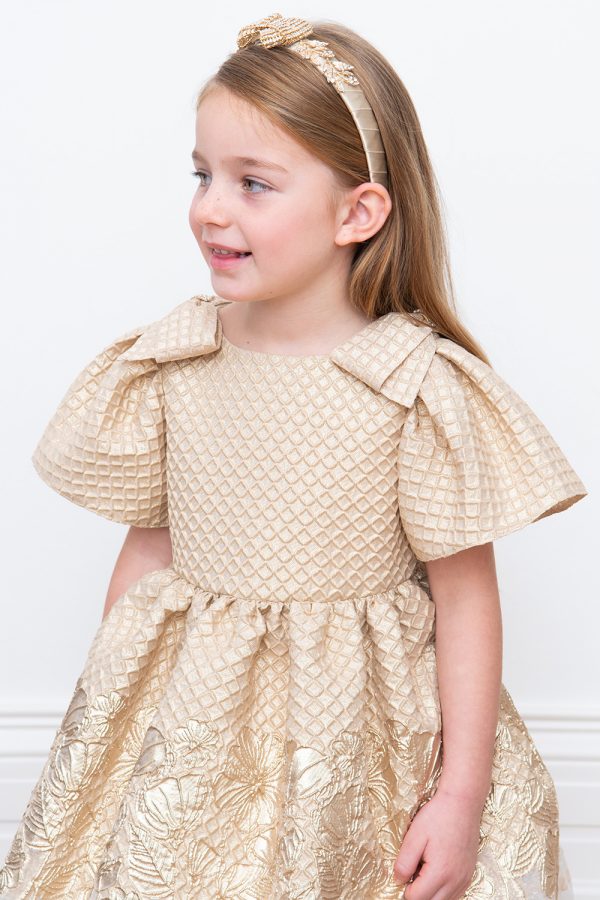 gold waffle brocade party dress