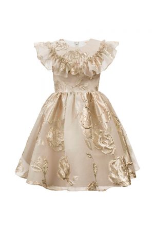 gold floral frill party gown