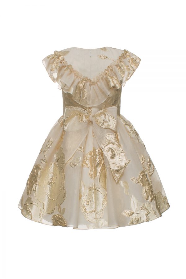 gold floral frill party gown