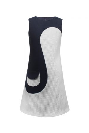 navy and ivory shift dress