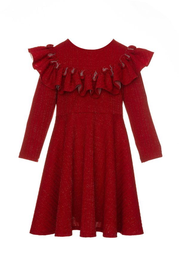 red frill long sleeve dress