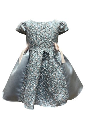 Cap Sleeve Velvet Floral Metallic Jacquard Silver Trim Waist Girls Dresses