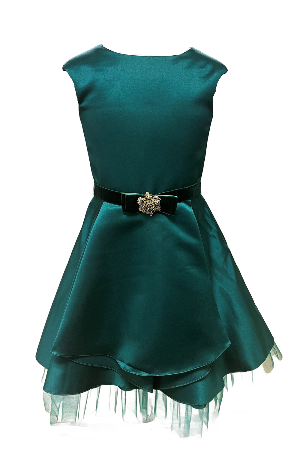 bottle green satin prom gown