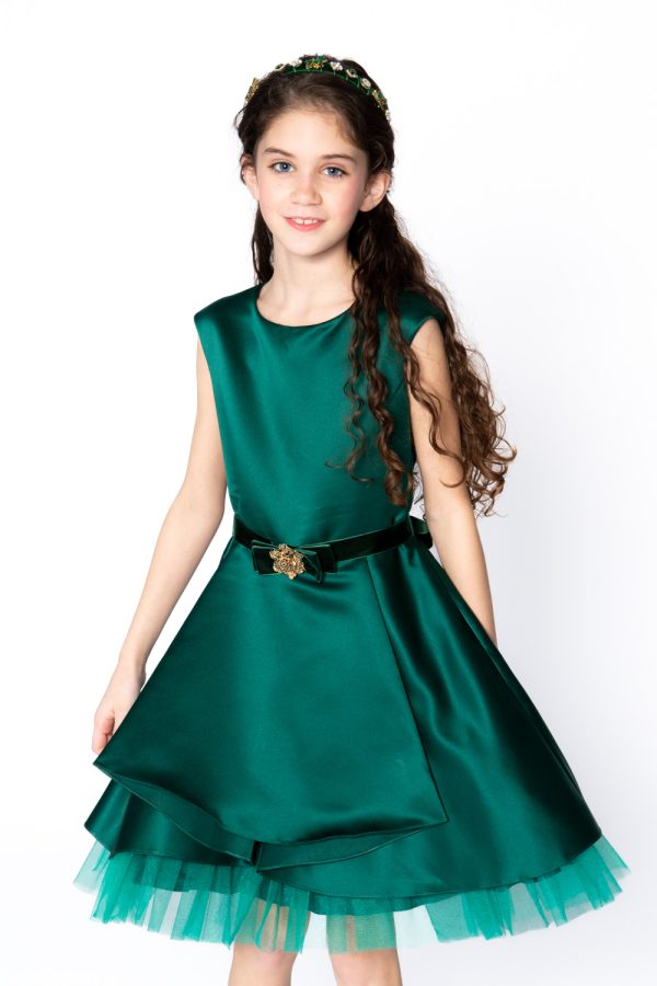 Bottle Green Satin Prom Gown