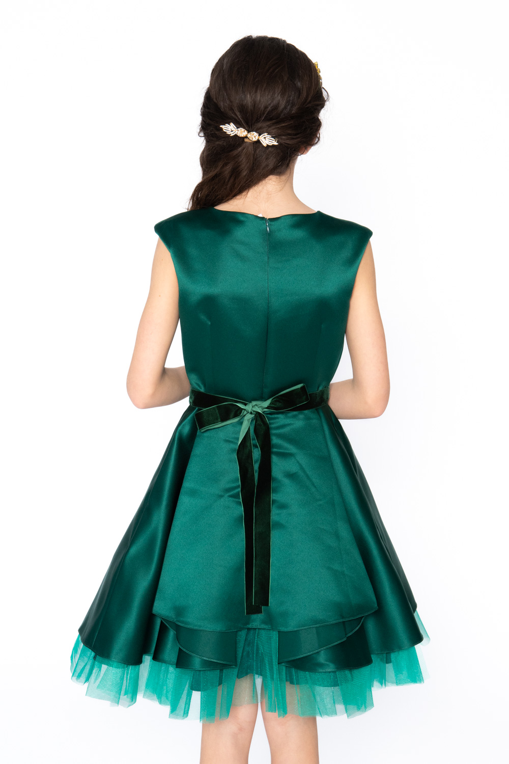Bottle Green Satin Prom Gown