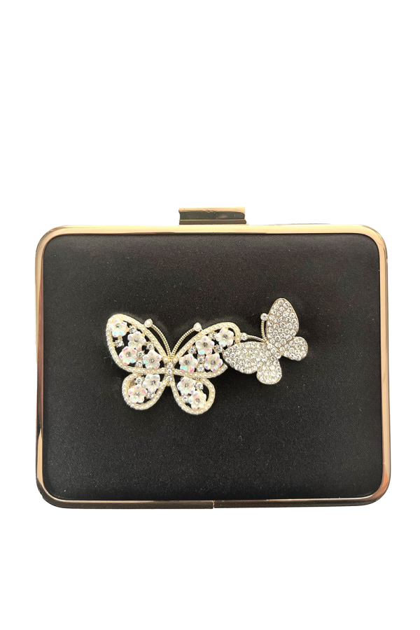 Black Jewelled Butterfly Clutch Bag