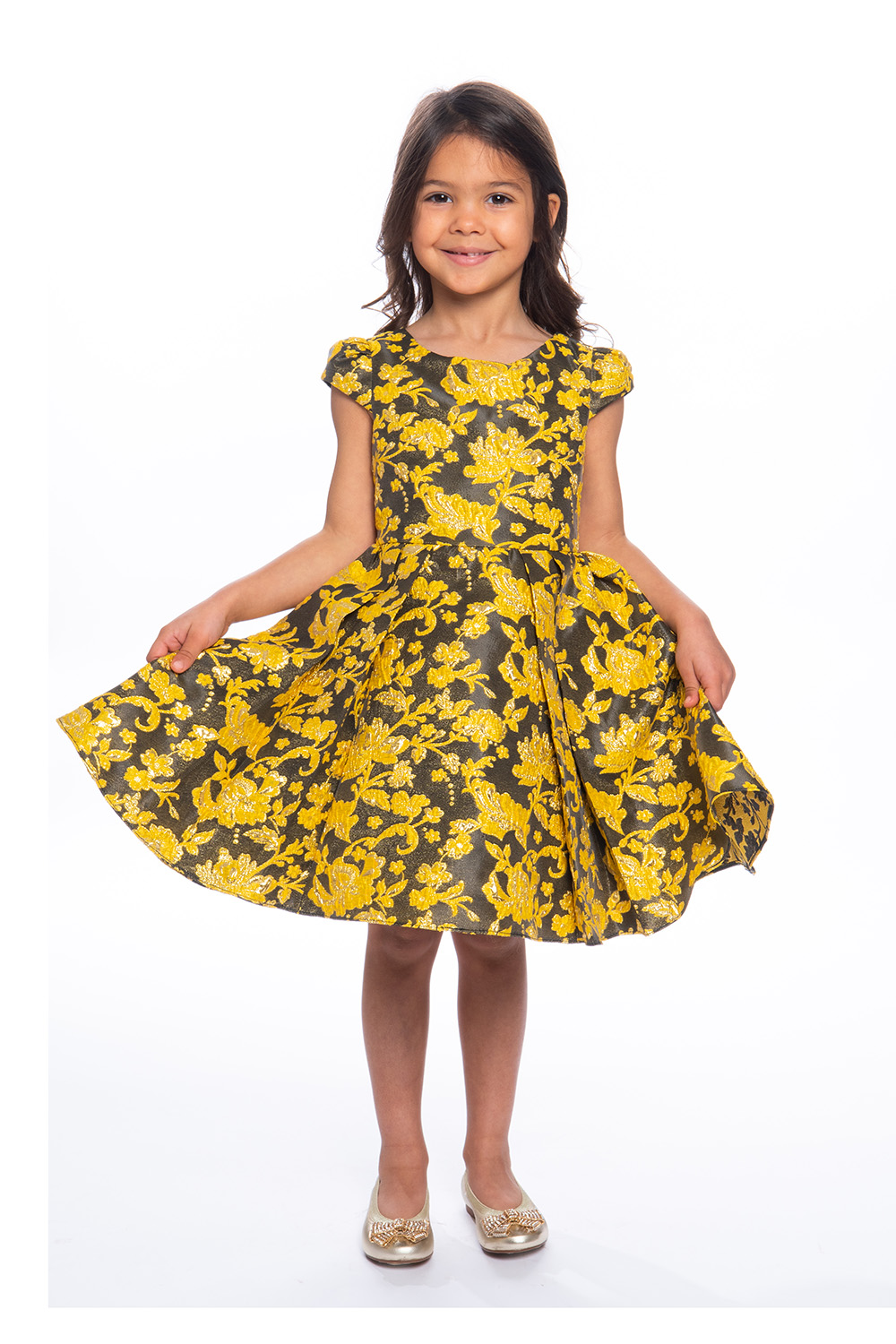 Black and Yellow Floral Prom Dress