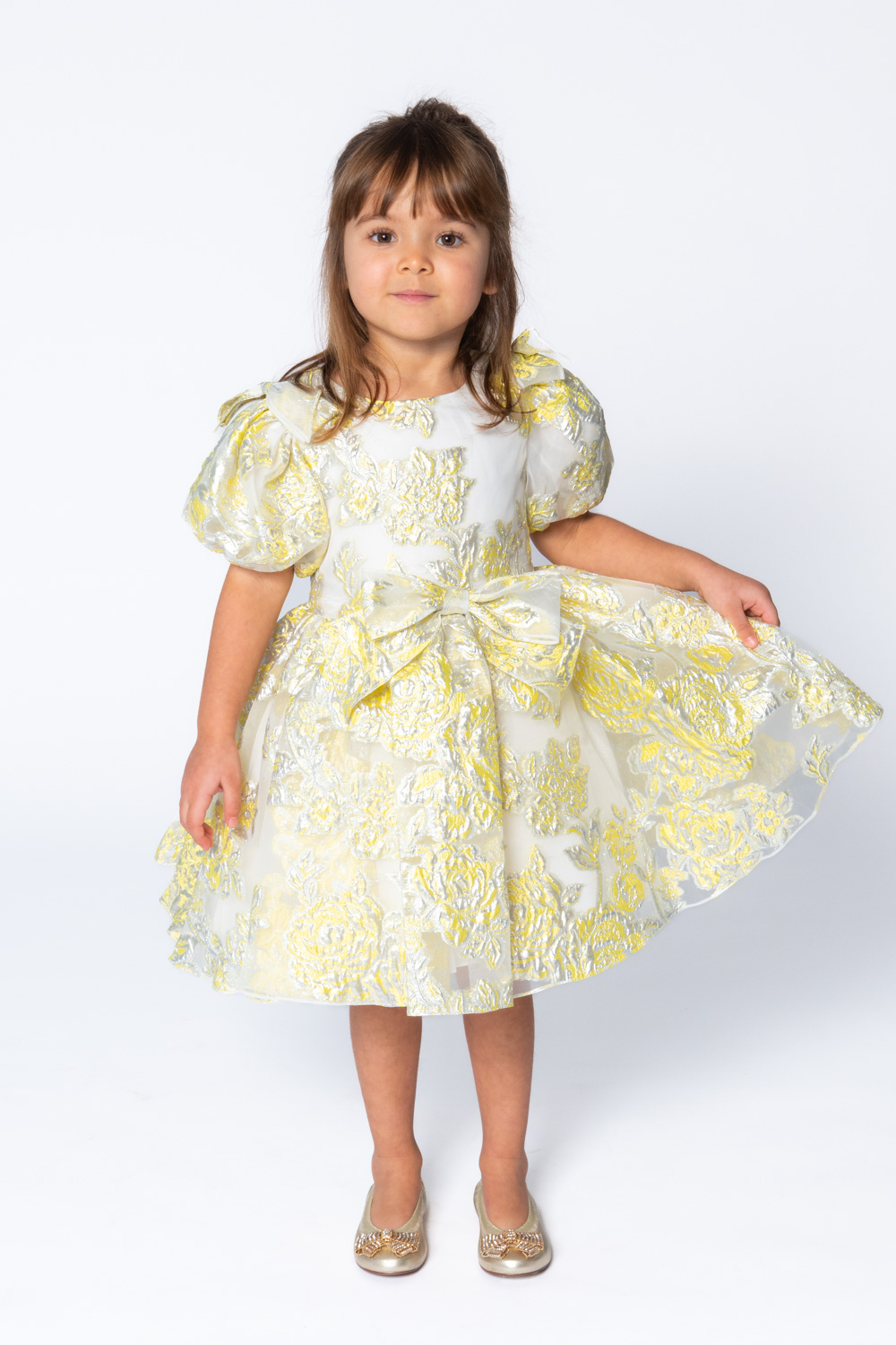 Yellow Damask Floral Ball Gown