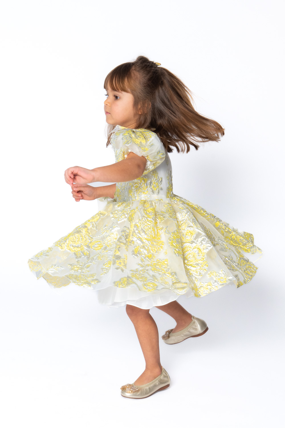 Yellow Damask Floral Ball Gown